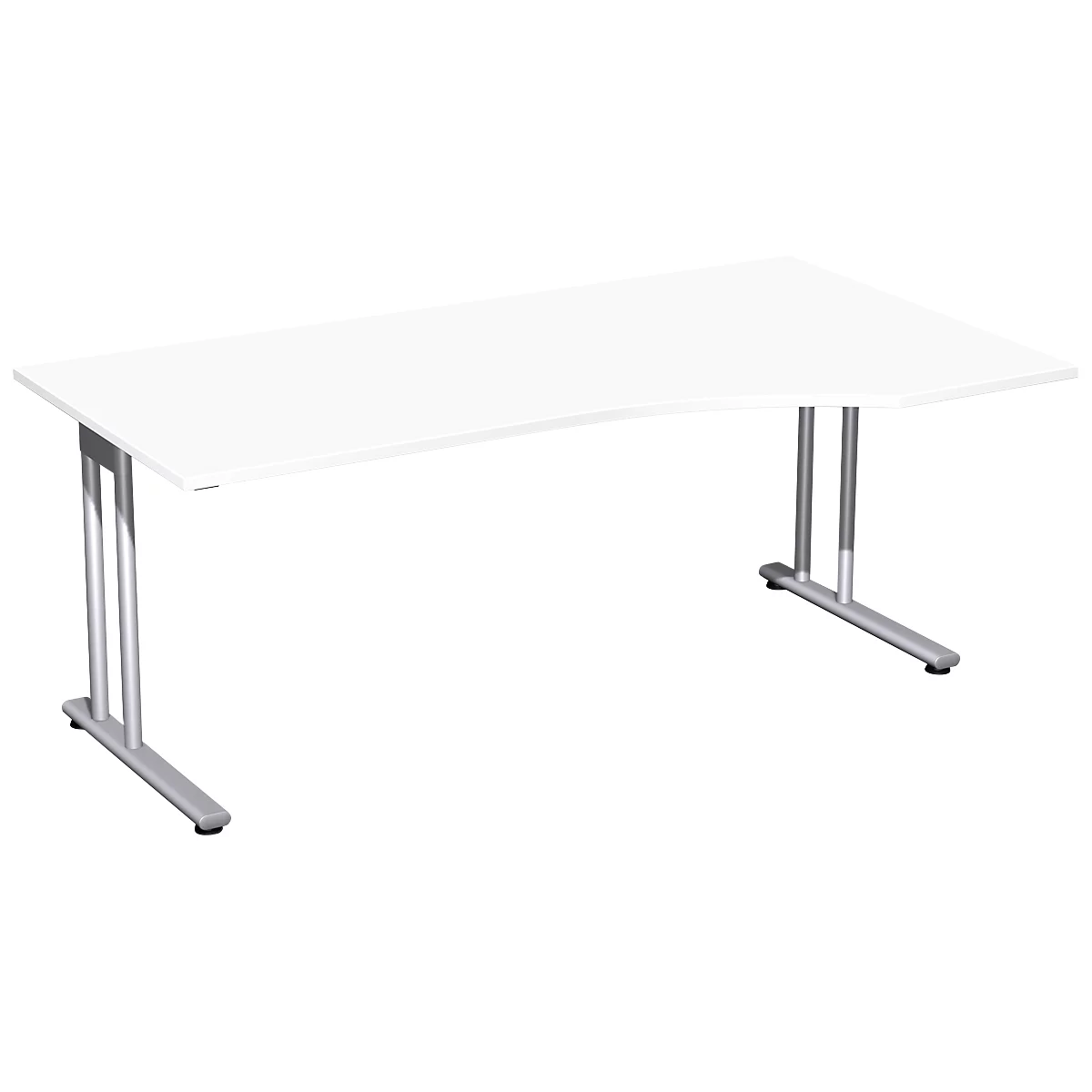 Bureau PALENQUE avec extension, pieds en C, asymétrique, extension à droite, l. 1800 x P 800/1000 x H 720 mm, blanc
