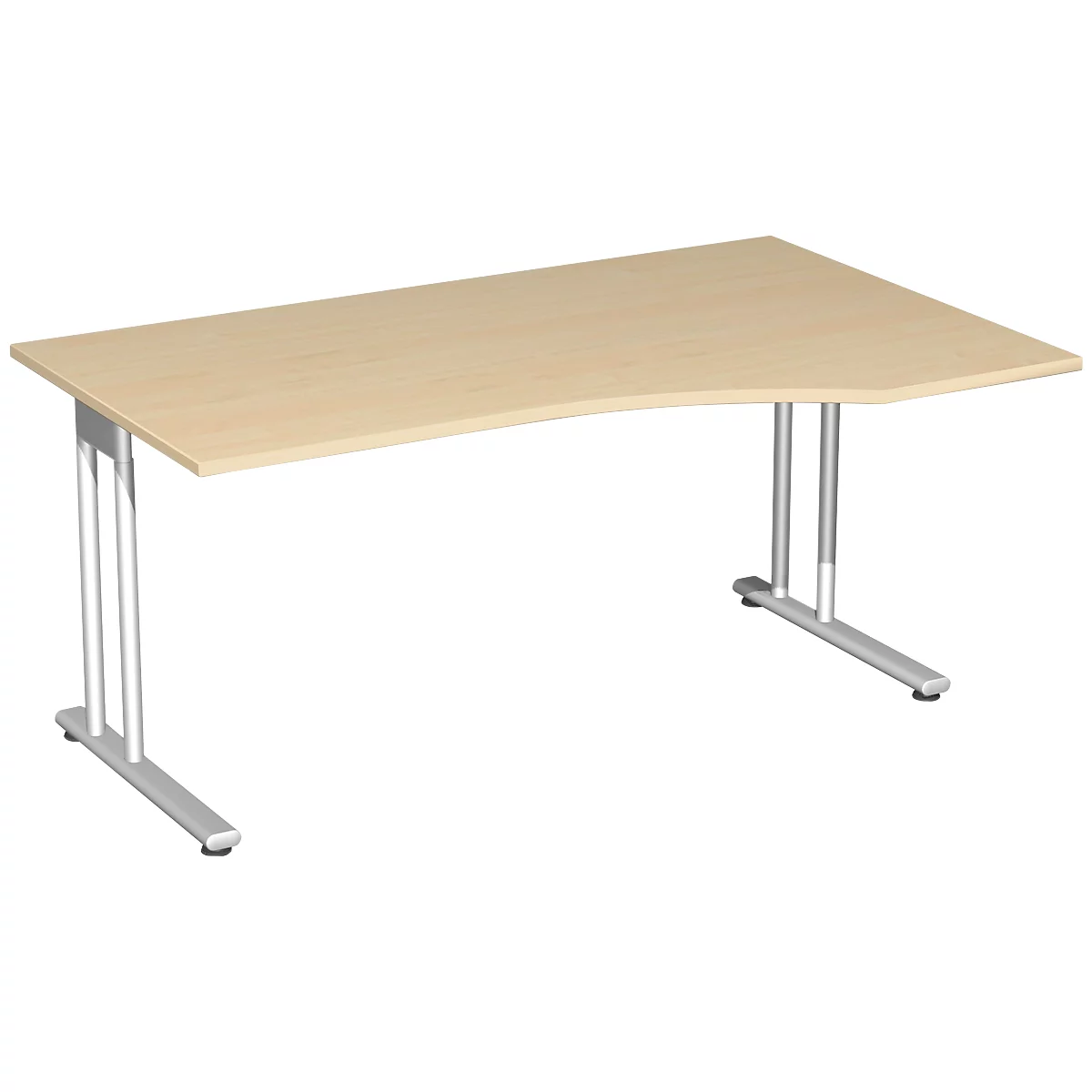 Bureau PALENQUE avec extension, pieds en C, asymétrique, extension à droite, l. 1800 x P 800/1000 x H 720 mm, coloris érable