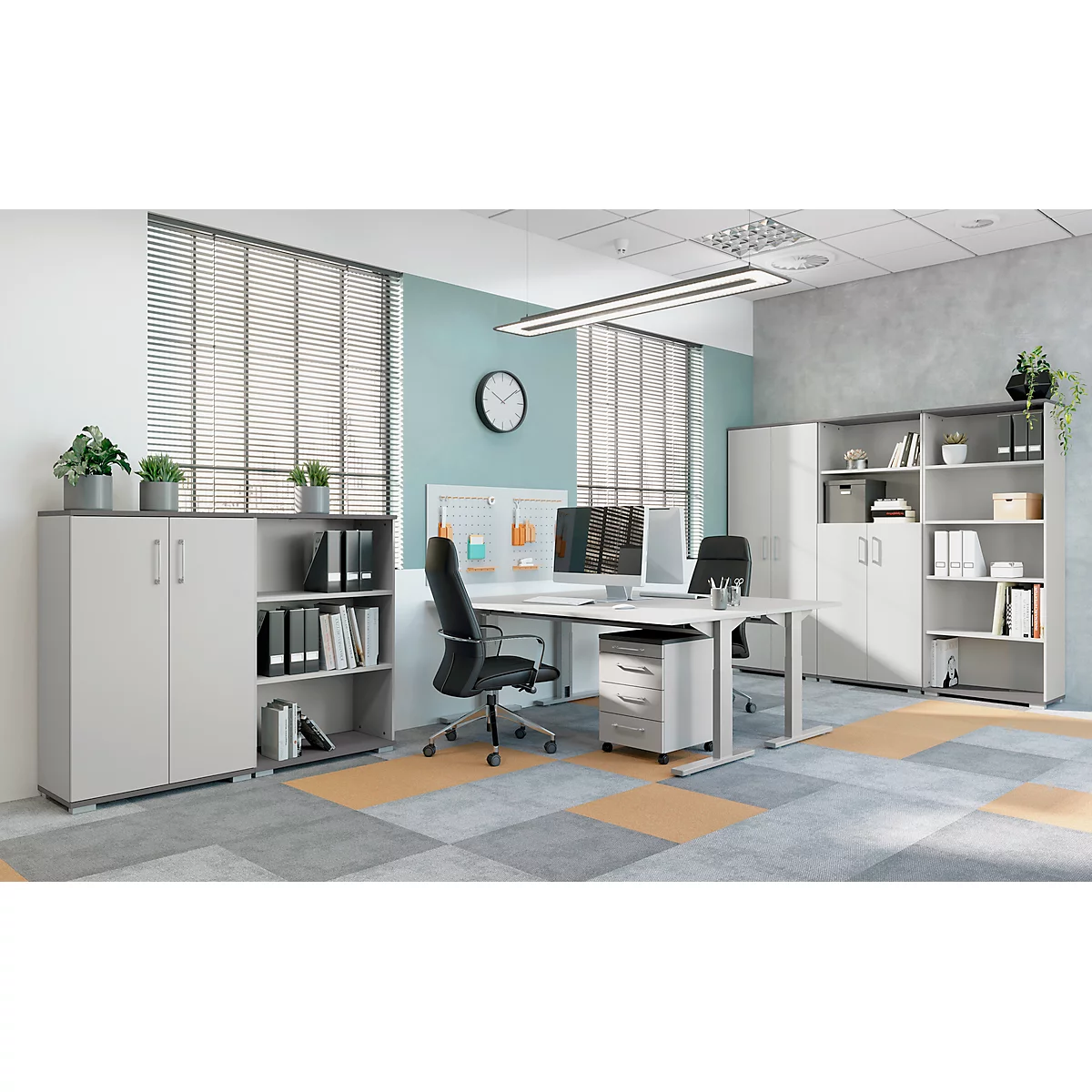 Bureau Profi 2.0, rectangulaire, pied C, L 1600 x P 800 x H 700-810 mm, gris clair/argent