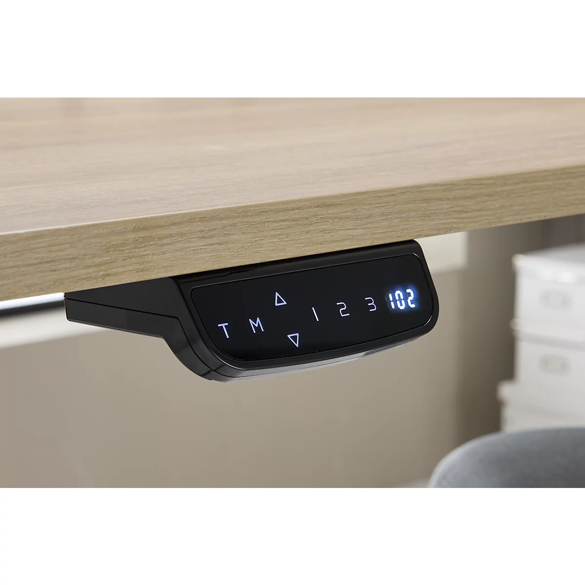 Bureau - rechthoekig - elektrisch in hoogte verstelbaar - T-poot - B 1600 x D 800 x H 620-1280mm - incl. Memory Master + bureauverdeler - eiken decor/zilver