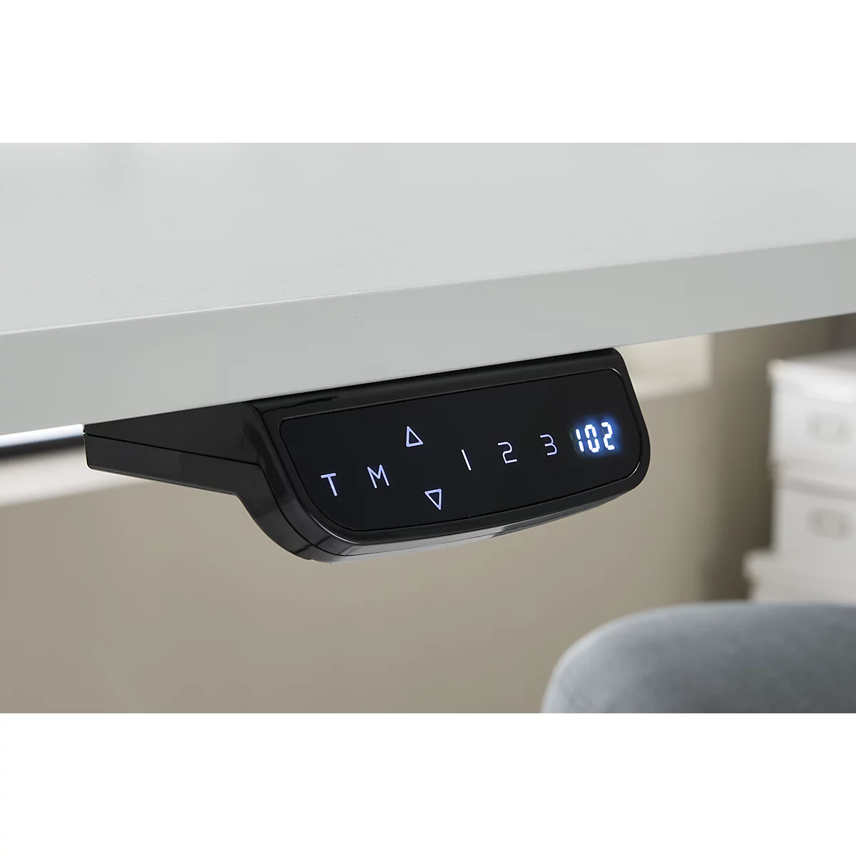 Bureau - rechthoekig - elektrisch in hoogte verstelbaar - T-poot - B 1600 x D 800 x H 620-1280mm - incl. Memory Master + scheidingswand - lichtgrijs/zilver