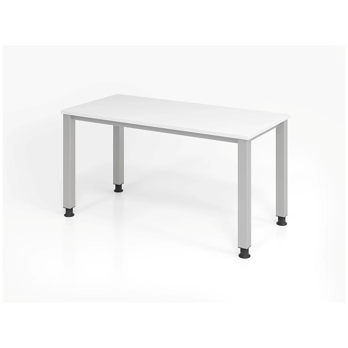 Bureau, rectangulaire, 4 pieds, tube carré, L 1400 x P 672 x H 685-810 mm, blanc/argenté