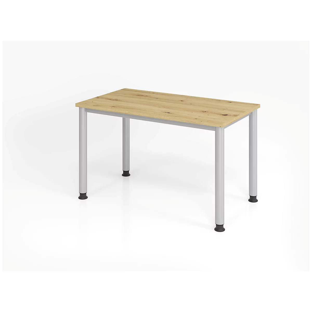 Bureau, rectangulaire, 4 pieds, tube rond, L 1200 x P 672 x H 685-810 mm, Chêne sauvage/argenté