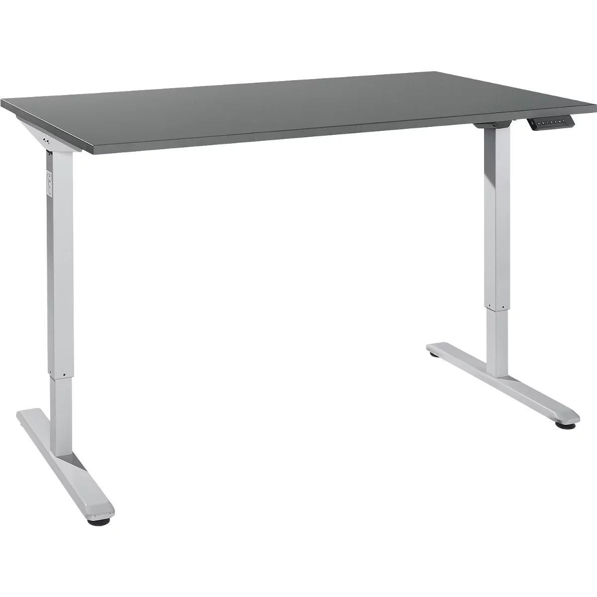 Bureau, réglage électrique de la hauteur, rectangulaire, T-Fu, L 1600 x P 800 x H 755-1255 mm, graphite/alu blanc + panneau de commande à mémoire, passage de câbles