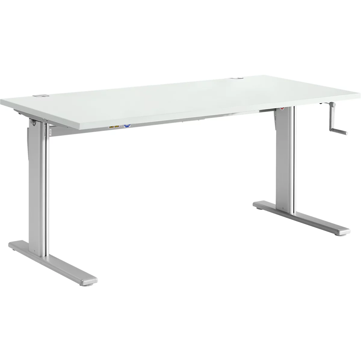 Bureau Standard, rectangulaire, hauteur réglable manuellement par manivelle, piétement en C, L 1200 x P 800 x H 728-1188 mm, gris clair/aluminium blanc