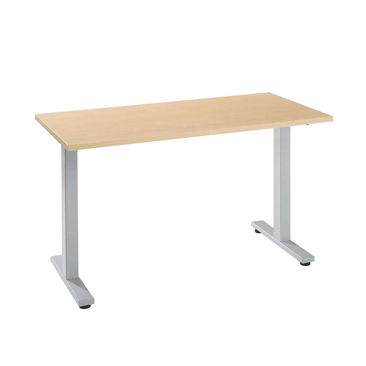 Bureau Start Off Home Office, B 1300 x D 650 x H 735 mm, T-voet, ahorn/blank aluminiumkleurig