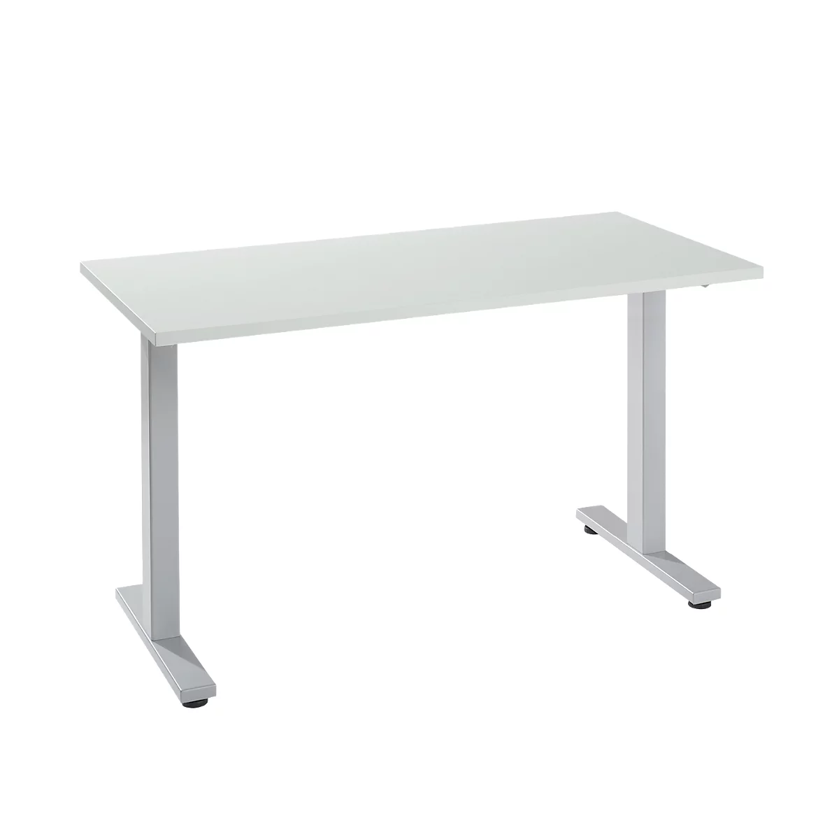 Bureau Start Off Home Office, L 1300 x P 650 x H 735 mm, pied en T, gris clair/aluminium blanc