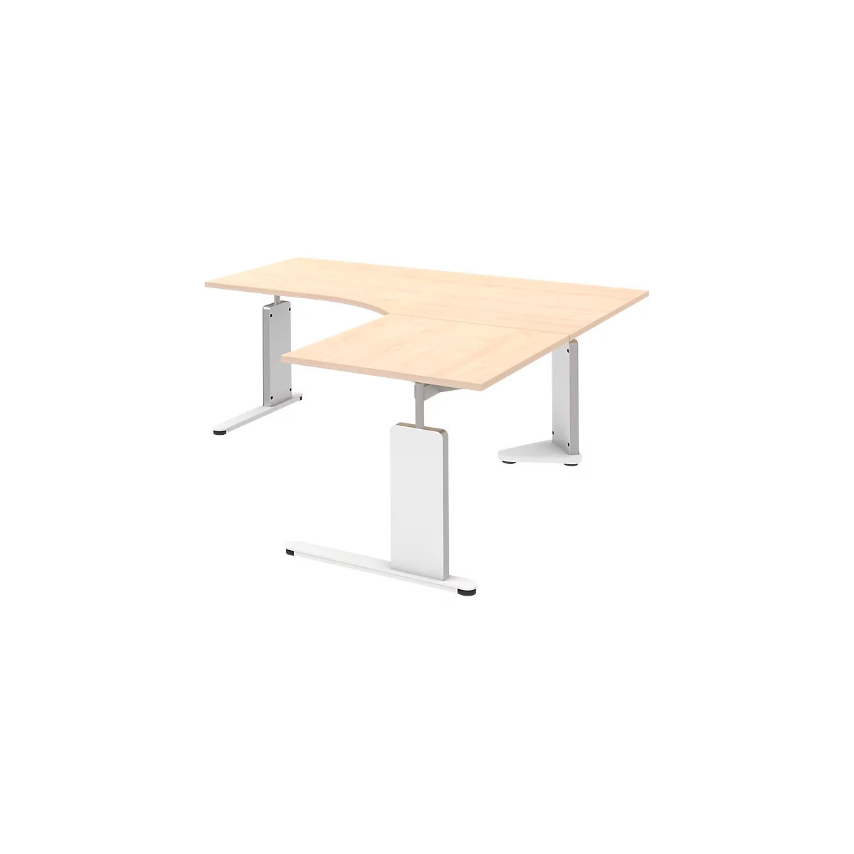 Bureau, table d’extension BARI droite, pieds en C, forme B, asymétrique, l. 1800 mm, coloris érable