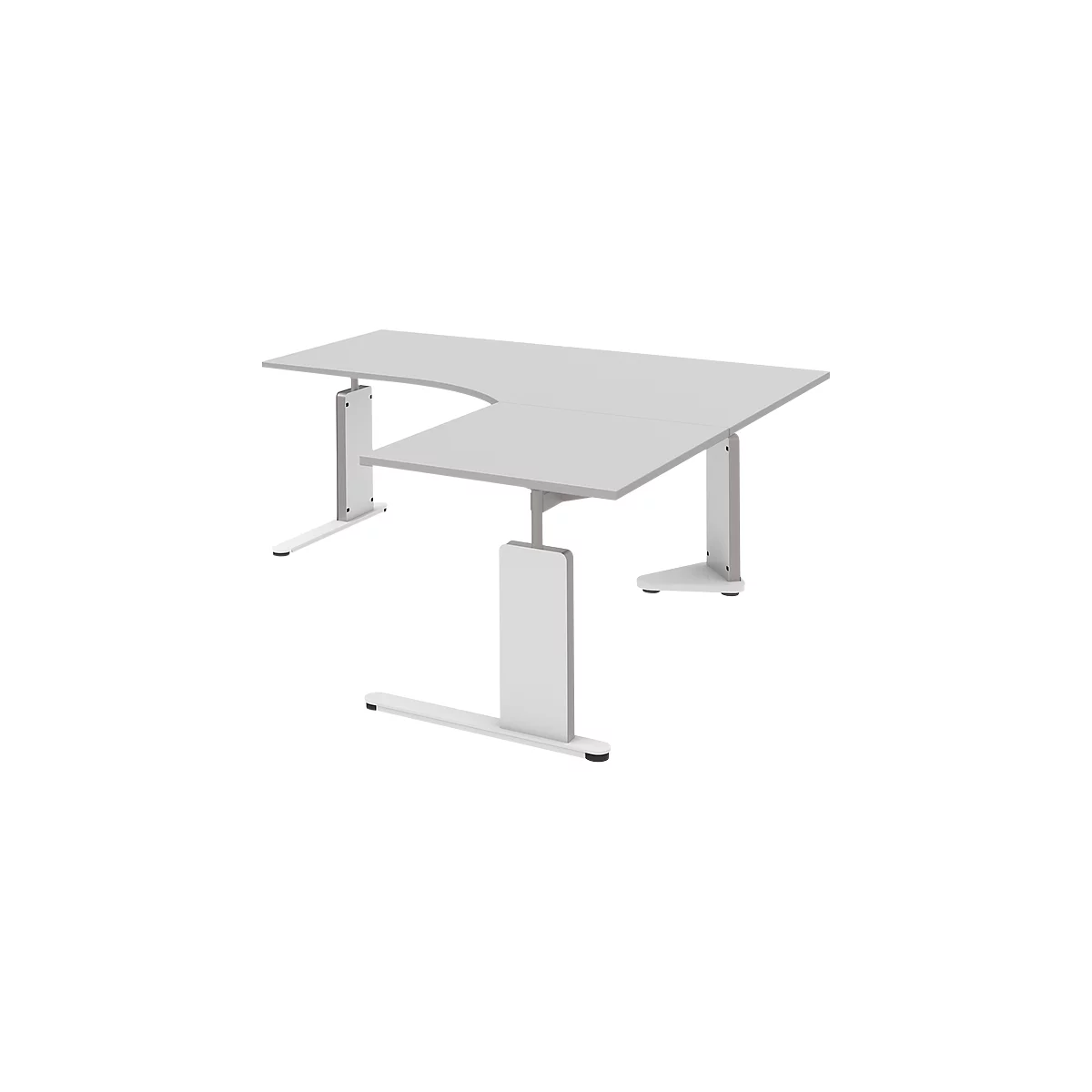 Bureau, table d’extension BARI droite, pieds en C, forme B, asymétrique, l. 1800 mm, gris clair