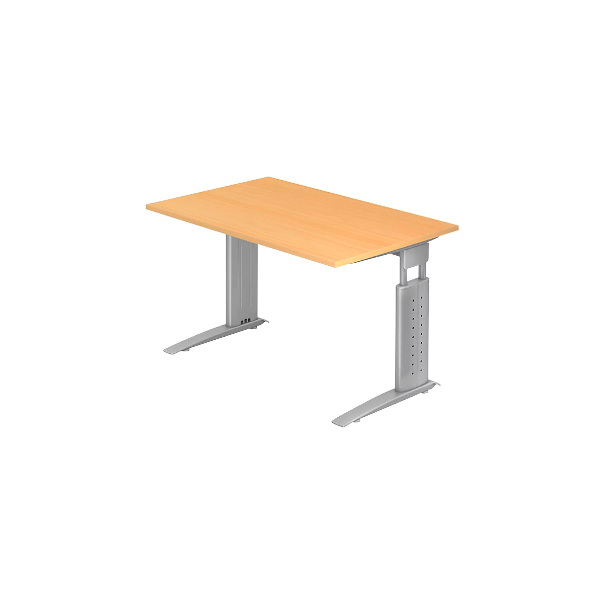 Bureau TARVIS, pieds en C, rectangulaire, l. 1200 mm, armature argentée, hauteur ajustable, hêtre