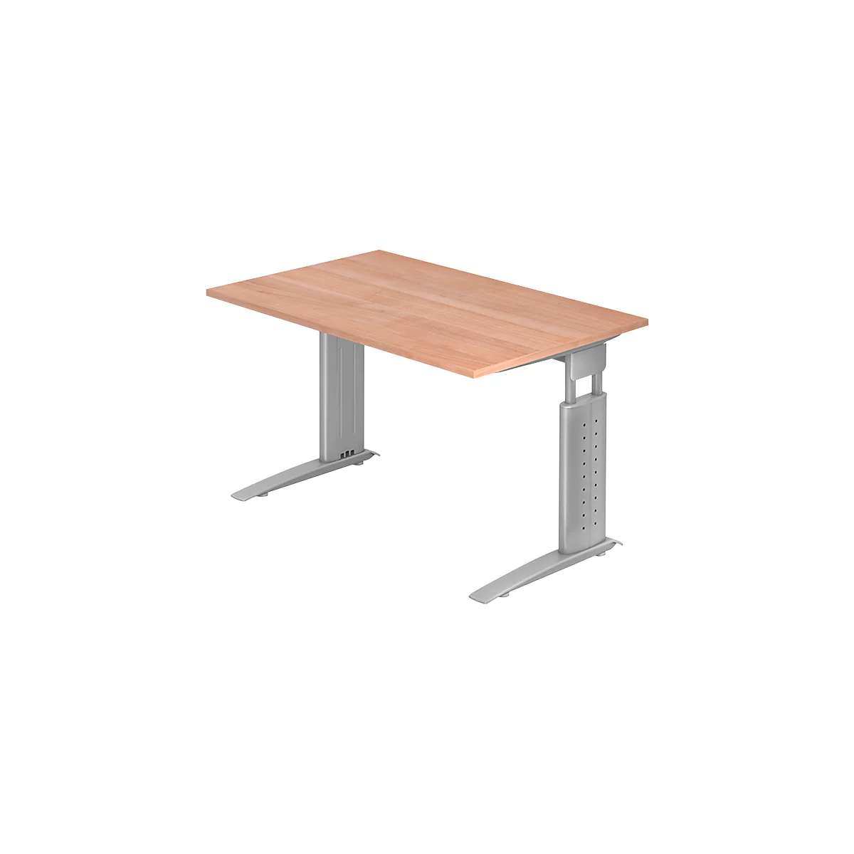 Bureau TARVIS, pieds en C, rectangulaire, l. 1200 mm, armature argentée, hauteur ajustable, noyer