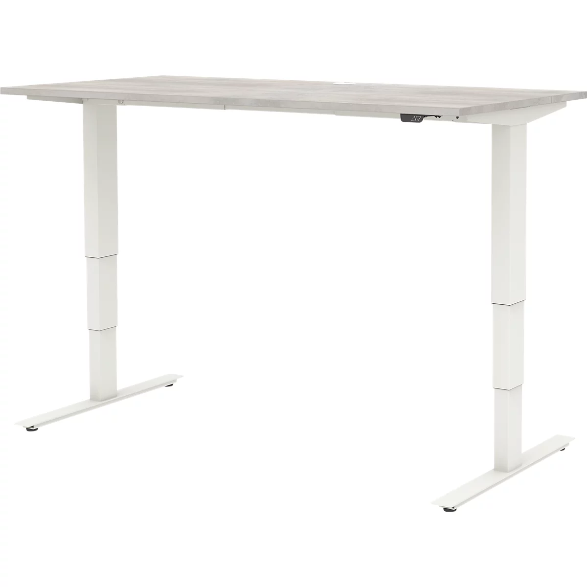 Bureau TEMPIO - elektrisch in hoogte verstelbaar - B 1600 x D 700 x H 640-1280 mm - T-voet - beton/wit