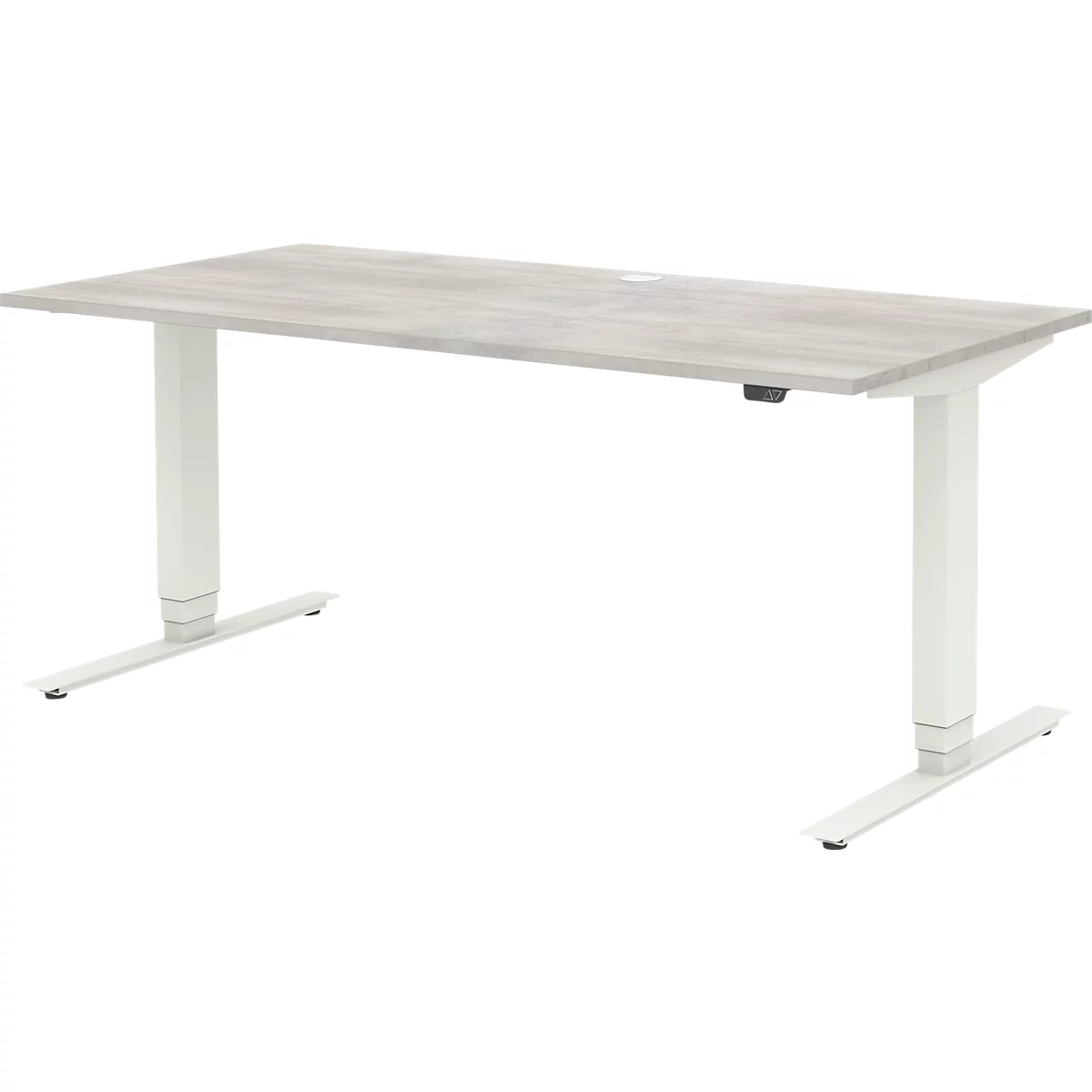 Bureau TEMPIO - elektrisch in hoogte verstelbaar - B 1600 x D 700 x H 640-1280 mm - T-voet - beton/wit