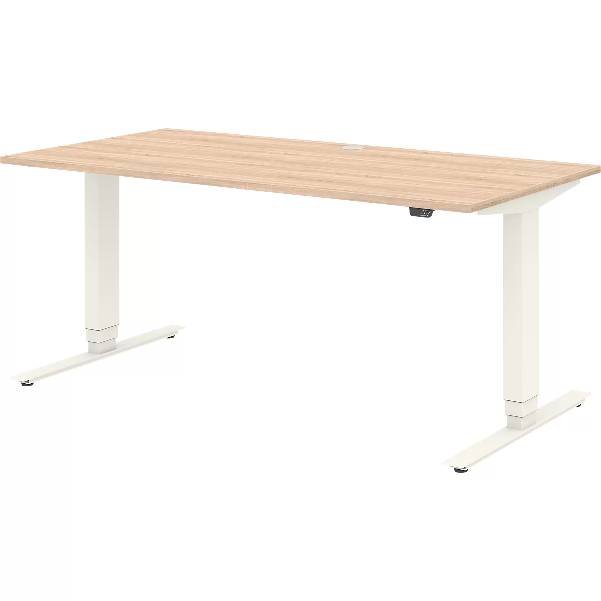 Bureau TEMPIO - elektrisch in hoogte verstelbaar - B 1600 x D 700 x H 640-1280 mm - T-voet - Sonoma eik/wit