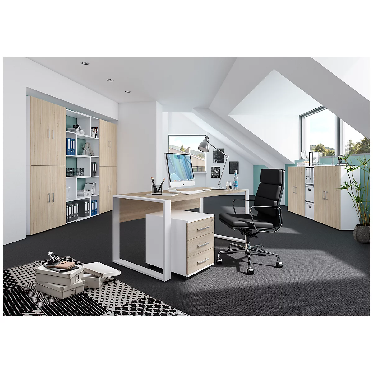 Bureau TEMPIO - l. 1200 x P 800 x H 740 mm - avec support pour guide-câbles - chêne Sonoma/blanc