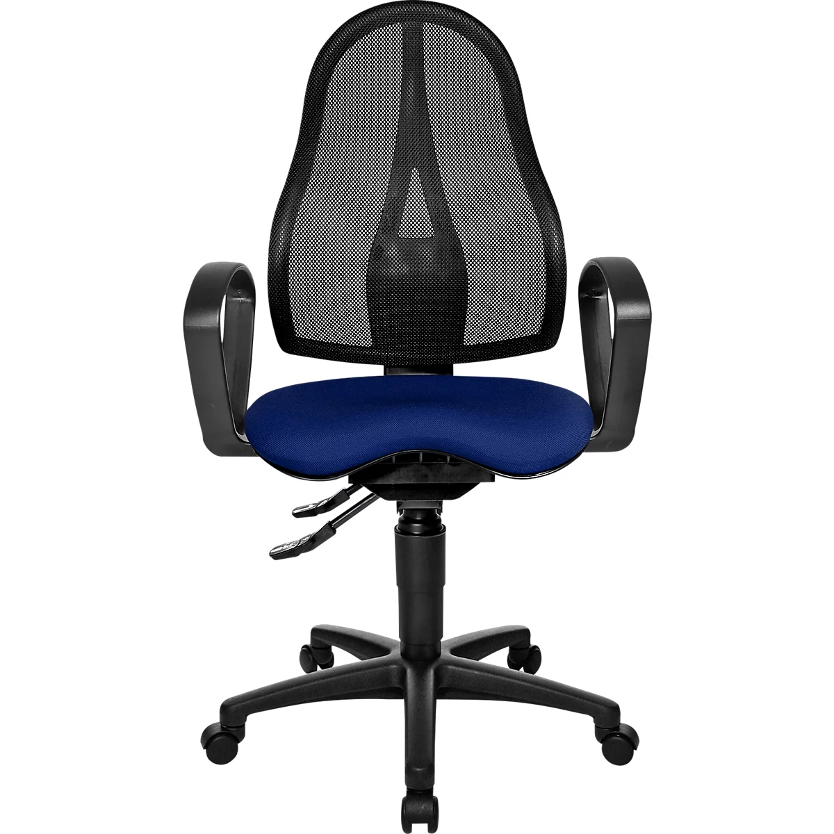 Bureaustoel BALANCE 400 NET - permanent contact - fitness-orthozitting - met armleuningen - zwart en blauw - ons merk Schäfer Shop Pure
