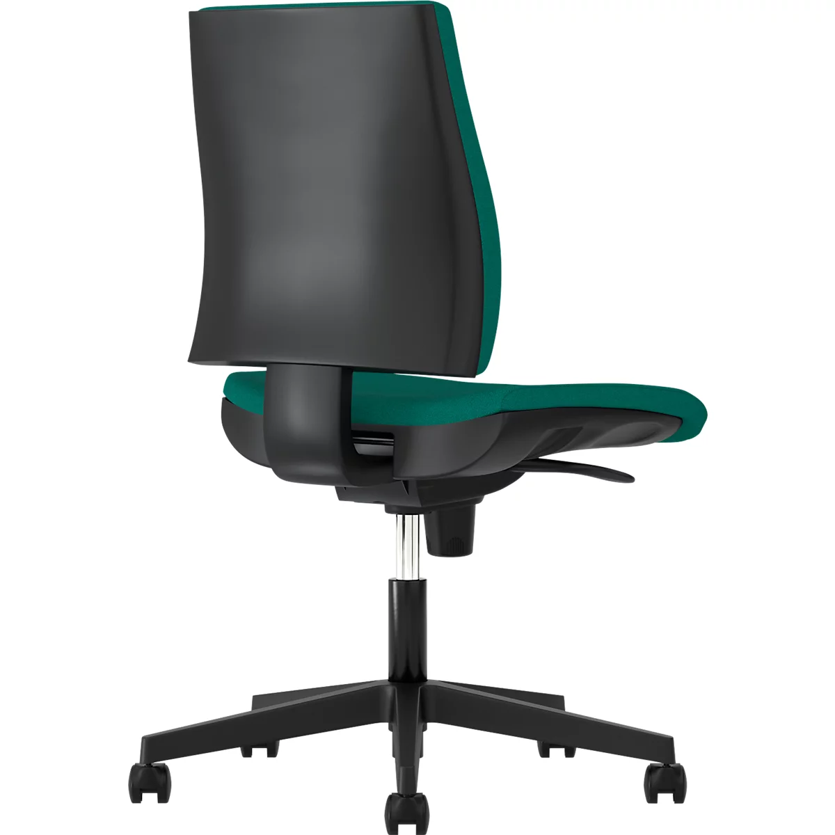 Bureaustoel INTRATA, synchroonmechanisme, zonder armleuningen, kuipzitting met knierol, tot 110 kg, kunststof, turquoise