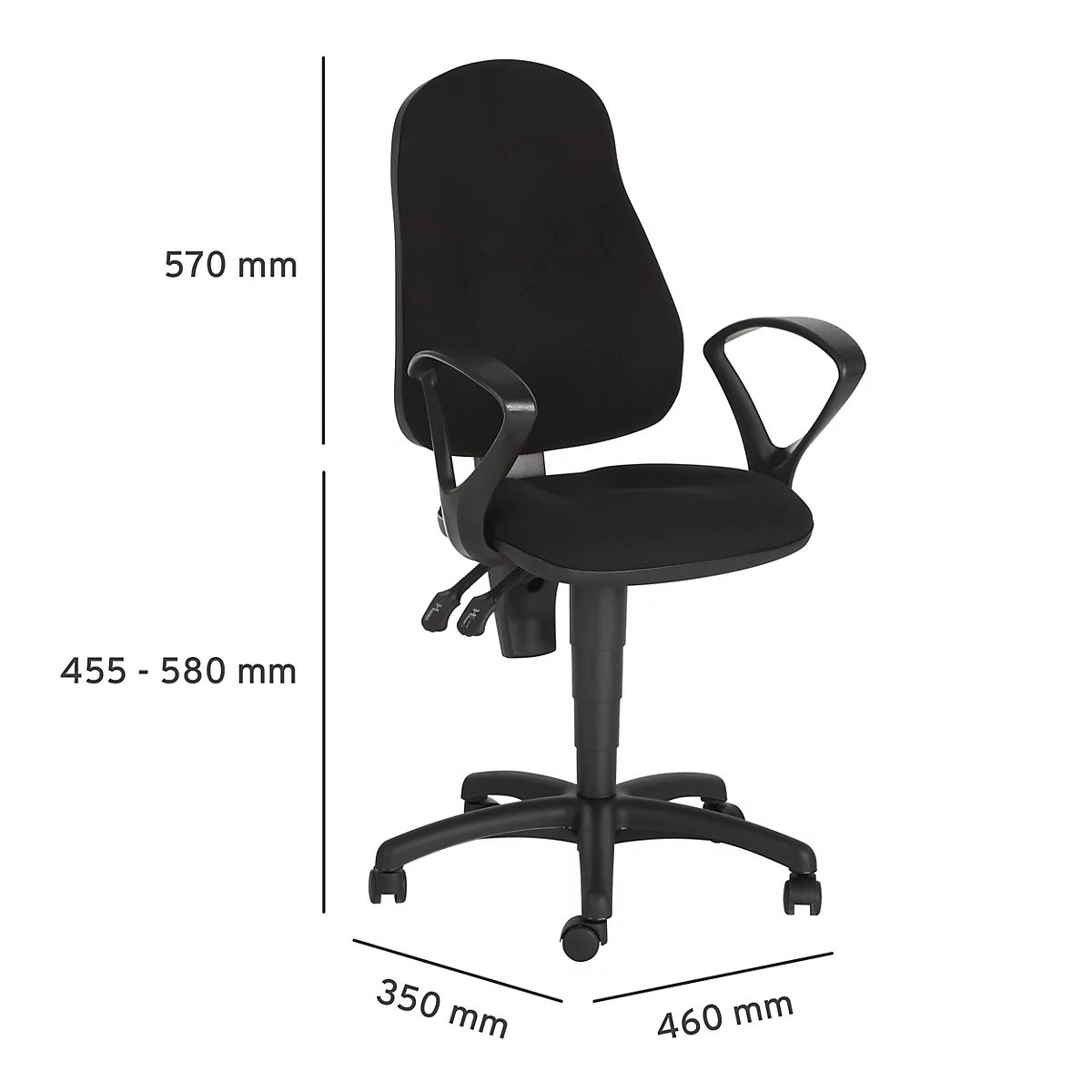 Bureaustoel - permanentcontact - met armleuningen - ergonomische rugleuning - brede zitting - zwart 