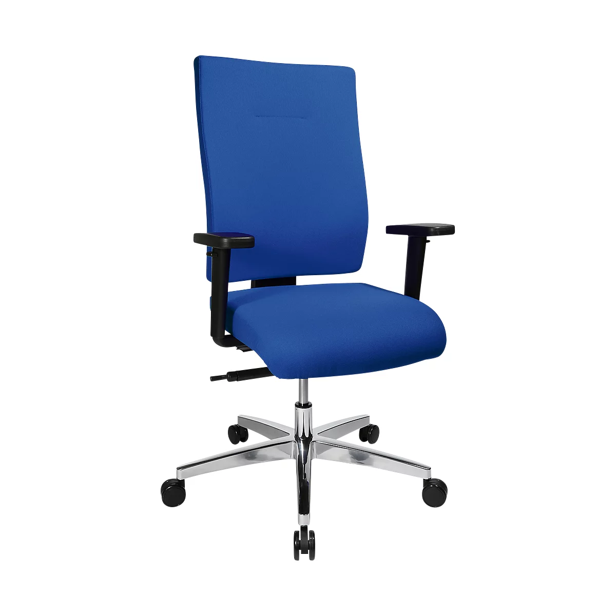 Bureaustoel PROFI STAR 15 hoog, met armleuningen, synchroonmechanisme, vlakke zitting, ergonomische rugleuning, blauw/alusisch zilver
