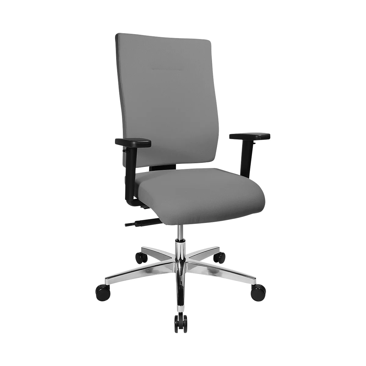 Bureaustoel PROFI STAR 15 hoog, met armleuningen, synchroonmechanisme, vlakke zitting, ergonomische rugleuning, lichtgrijs/alusisch zilver