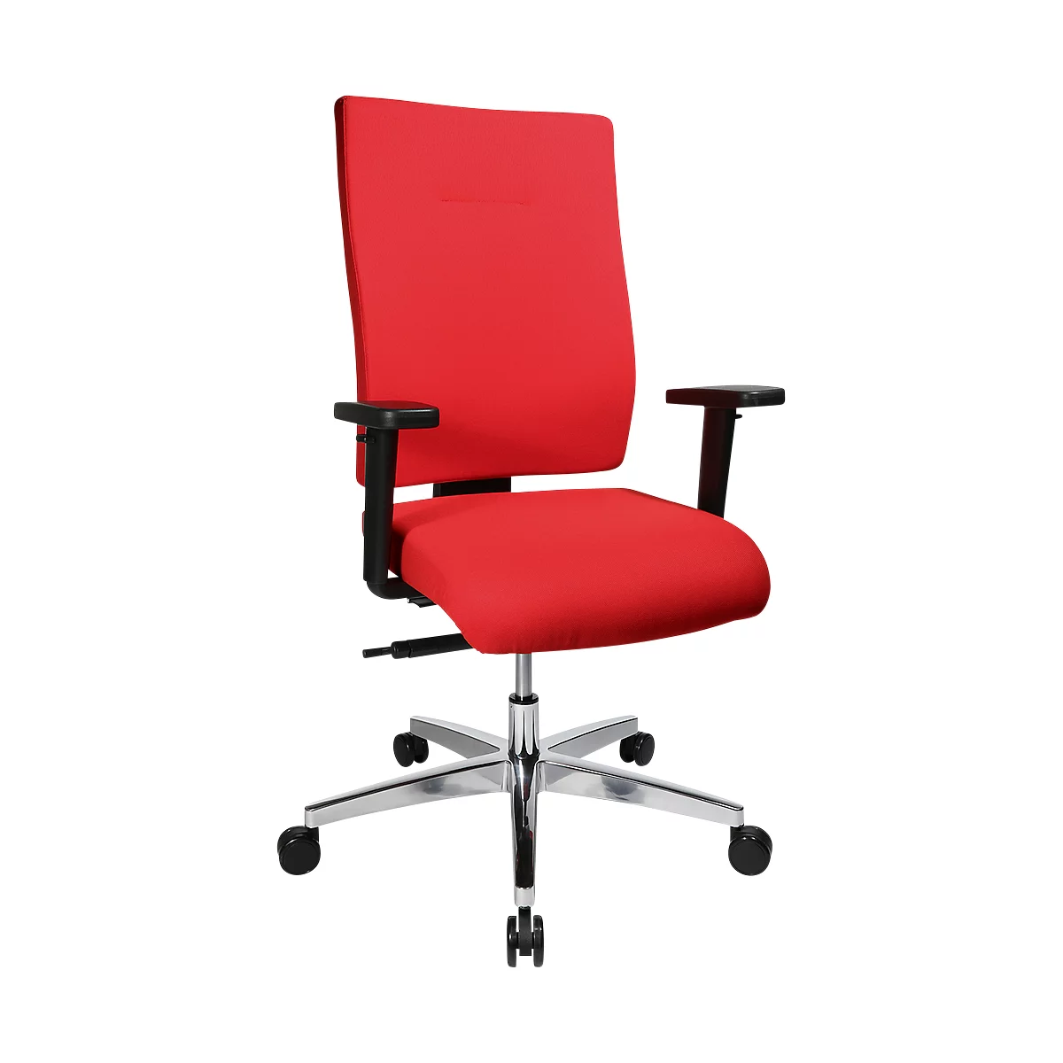 Bureaustoel PROFI STAR 15 hoog, met armleuningen, synchroonmechanisme, vlakke zitting, ergonomische rugleuning, rood/alusisch zilver