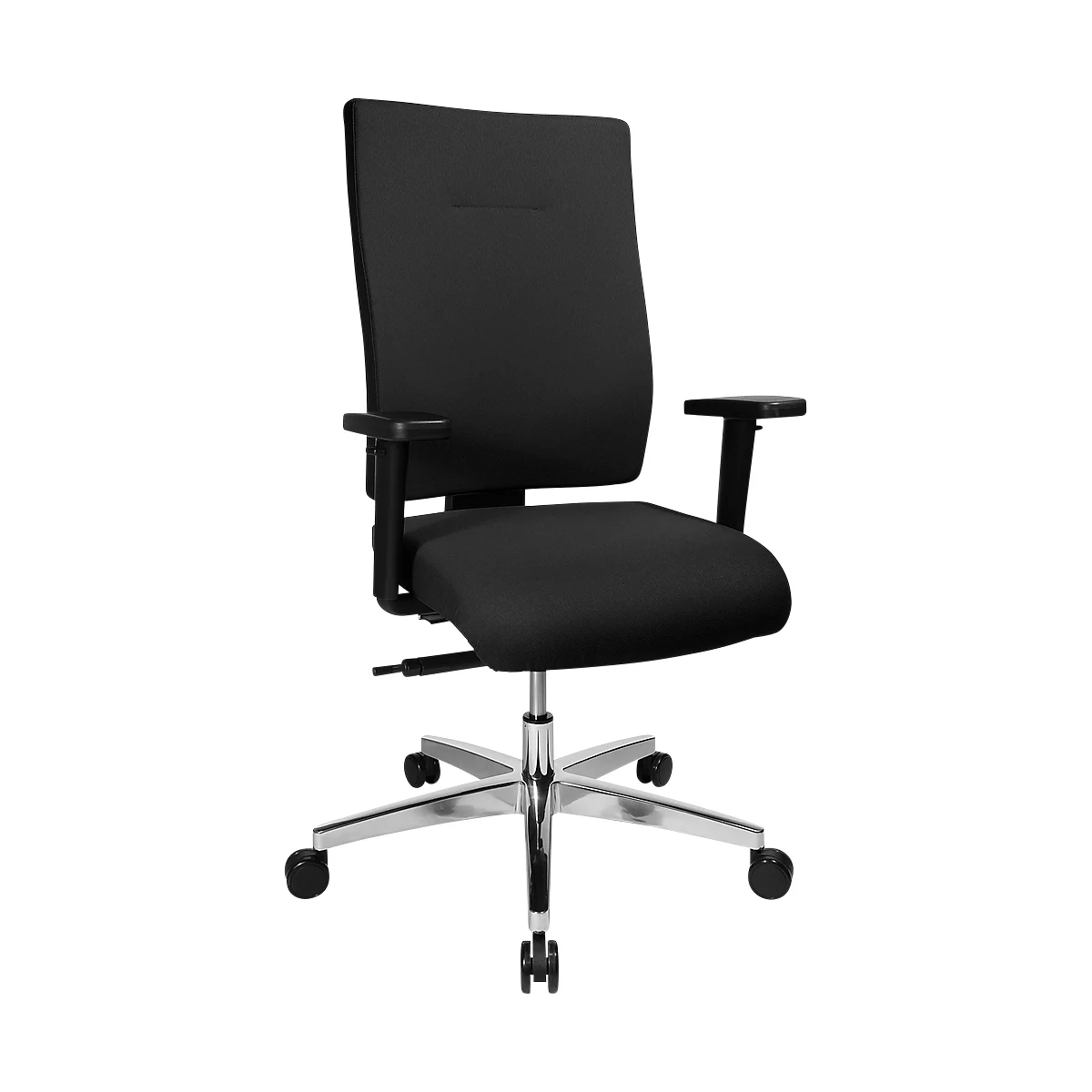 Bureaustoel PROFI STAR 15 hoog, met armleuningen, synchroonmechanisme, vlakke zitting, ergonomische rugleuning, zwart/alusisch zilver