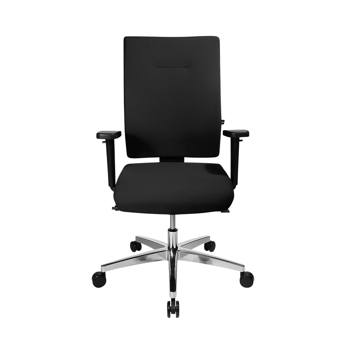 Bureaustoel PROFI STAR 15 hoog, met armleuningen, synchroonmechanisme, vlakke zitting, ergonomische rugleuning, zwart/alusisch zilver