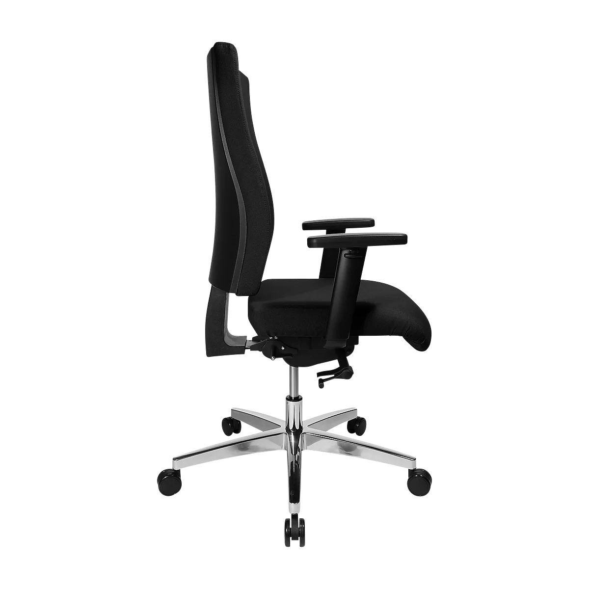 Bureaustoel PROFI STAR 15 hoog, met armleuningen, synchroonmechanisme, vlakke zitting, ergonomische rugleuning, zwart/alusisch zilver