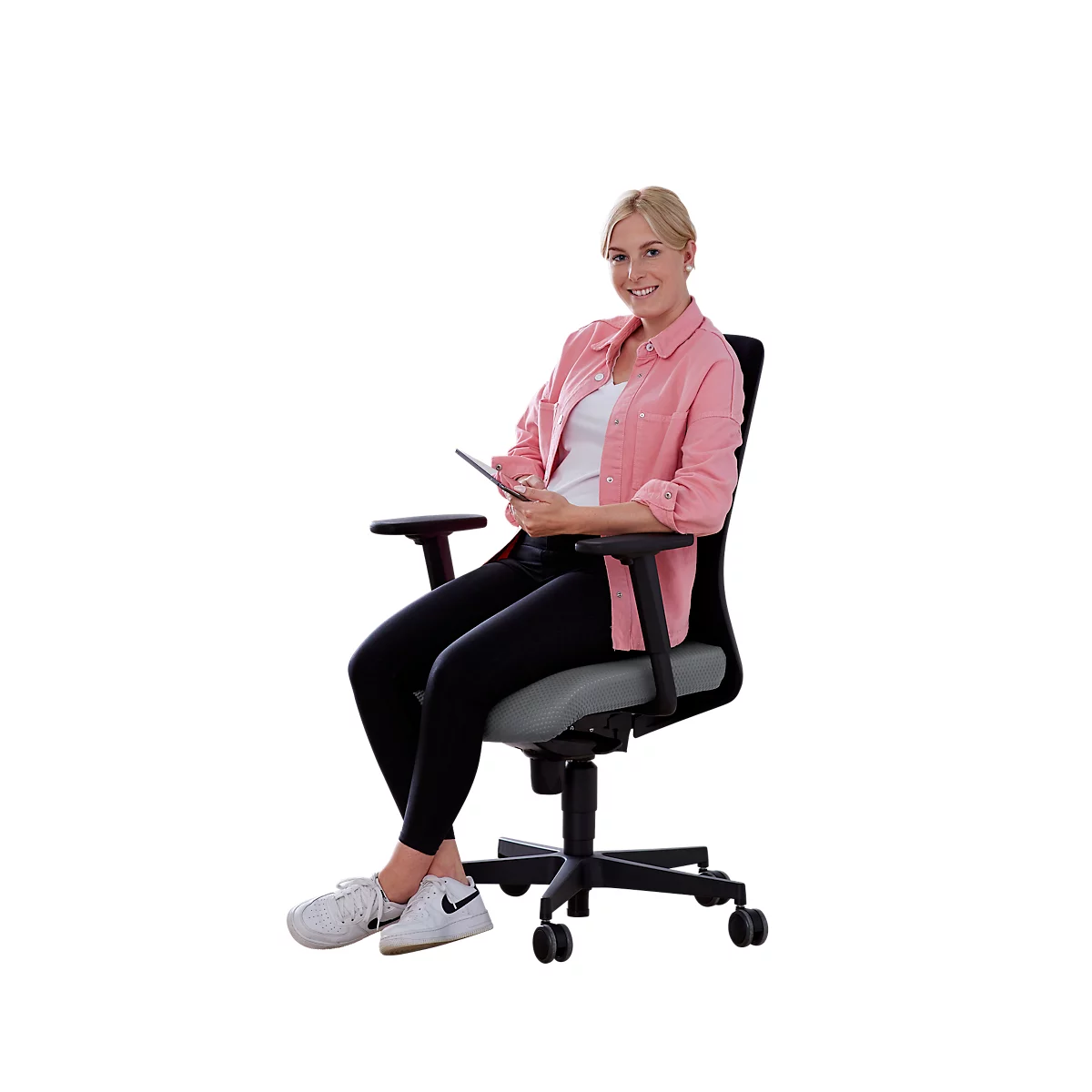 Bureaustoel SSI Lady Proline - 3D punt synchroonmechanisme - wellness zitting - 3D netrugleuning - met armleuningen - zwart/grijs - Schäfer Shop Genius 