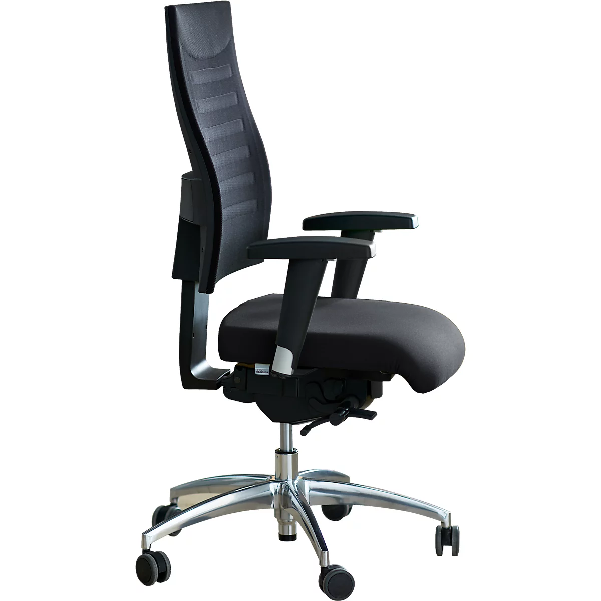 Bureaustoel SSI Proline S3+ - ergonomisch - 3D synchroonmechanisme en 3D netrugleuning - vlakke zitting - met armleuningen - zwart/zilver - Schäfer Shop Select
