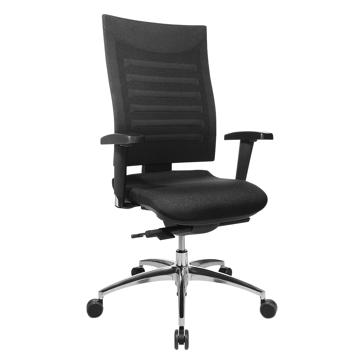 Bureaustoel SSI Proline S3 - synchroonmechanisme - met armleuningen - rugleuning met 3D-gaas - zitting met bekkensteun - zwart/zwart - Schäfer Shop Select