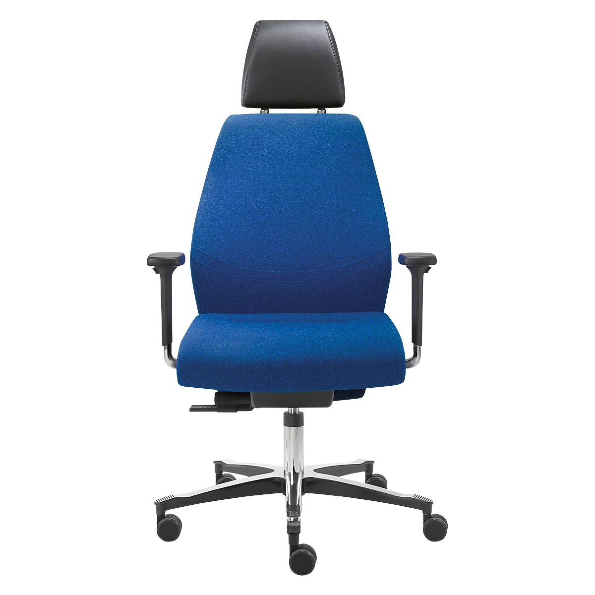 Bureaustoel TEC 24/7 klassiek, synchroonmechanisme, met armleuningen, gestoffeerde rugleuning, waterblauw
