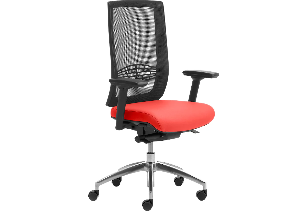 Bureaustoel WIKI, met armleuningen, netrug, frame van gepolijst aluminium, rood