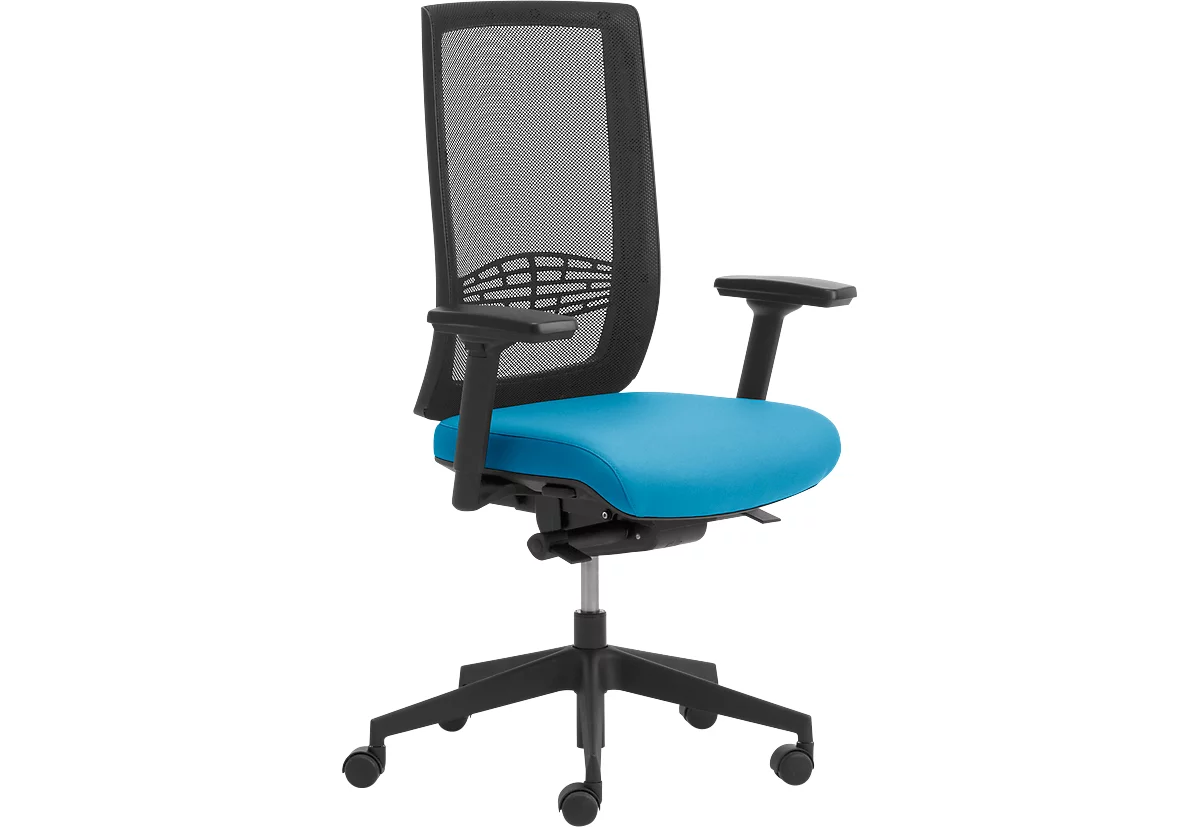 Bureaustoel WIKI, met armleuningen, netrug, kunststof frame, lichtblauw
