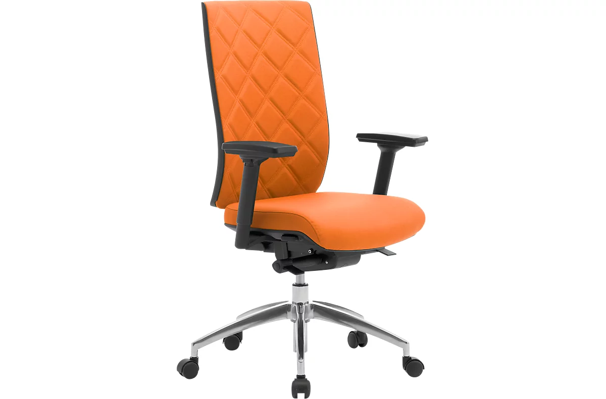 Bureaustoel WIKI, met armleuningen, stoffen rugleuning, frame van gepolijst aluminium, oranje