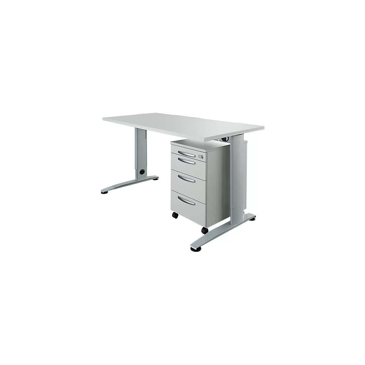 Bureautafel LOGIN - C-poot - B 1600 x D 800 x H 660-820 mm + 1 ladeblok - lichtgrijs - ons merk Schäfer Shop Select 