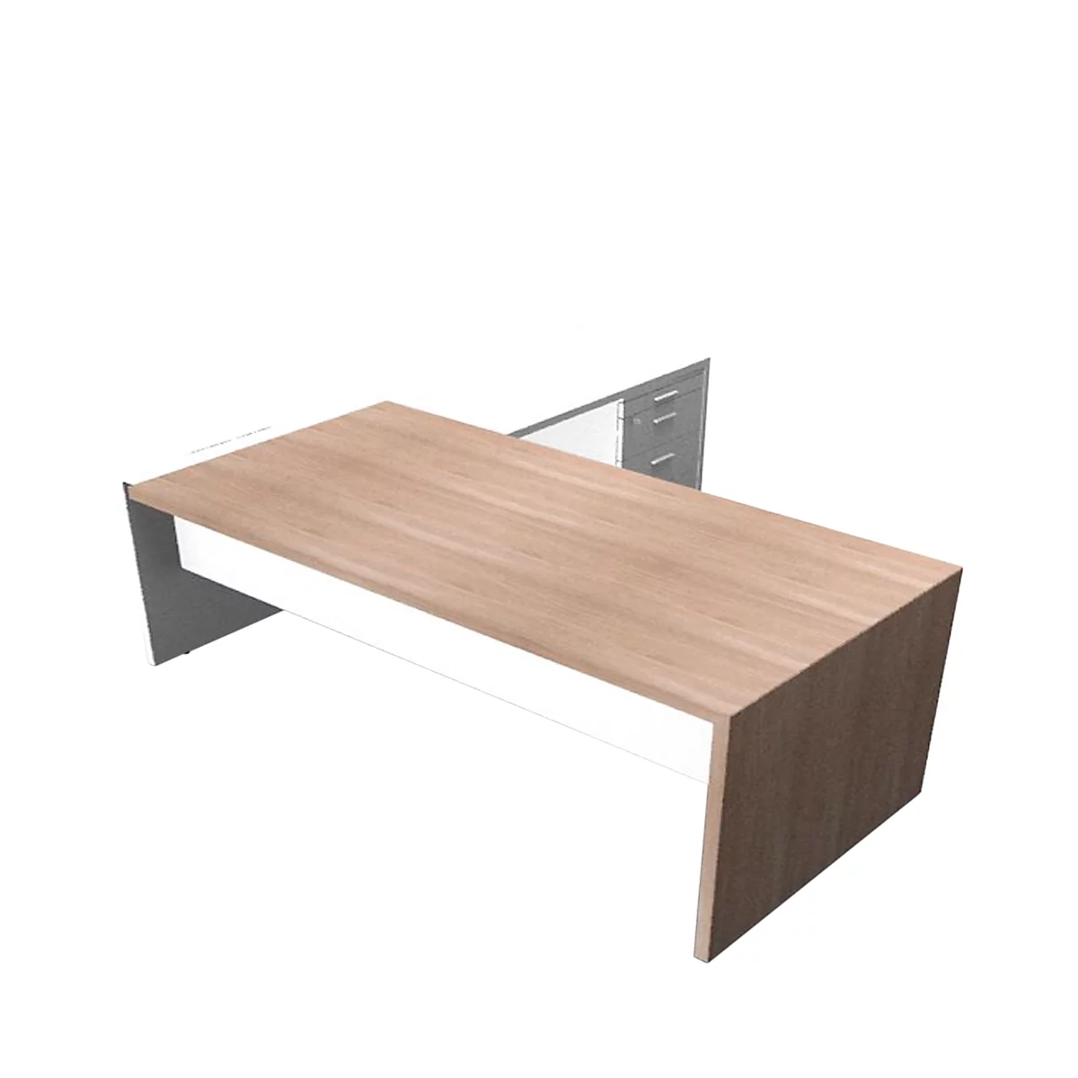 Bureautafel, Sideboard X-TIME-WORK, wang, rechthoek, rechts, B 2196 mm, iep