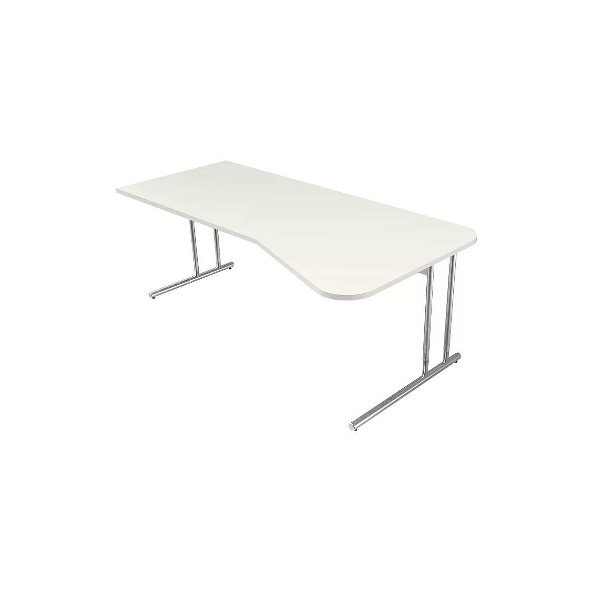 Bureautafel Toledo, in hoogte verstelbaar, vrije vorm, aanbouw rechts/links, C-poot, B 1950 x D 800/1000 mm, wit