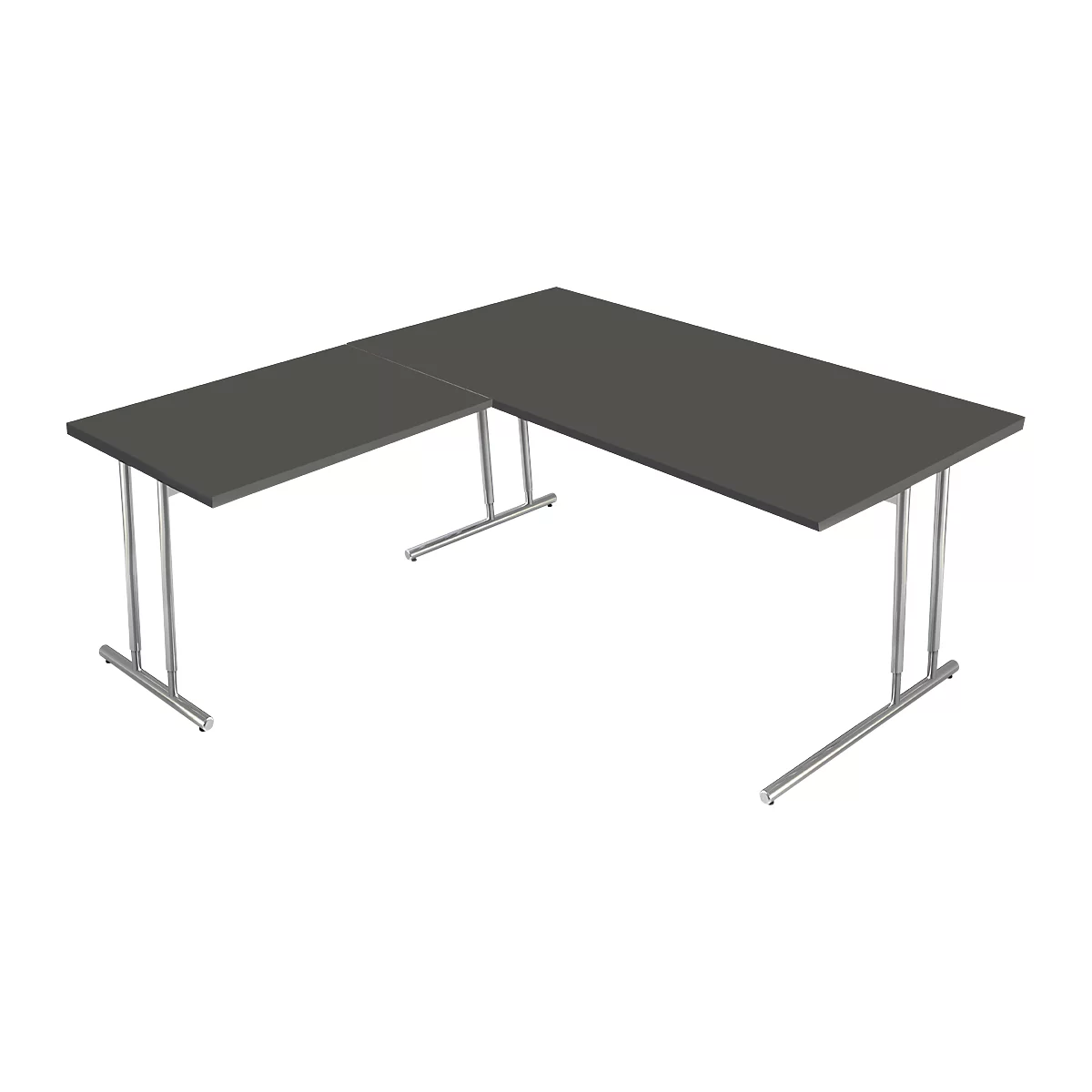 Bureautafel Toledo, met aanbouwtafel, in hoogte verstelbaar, C-poot, B 1600 x D 800 mm, antraciet