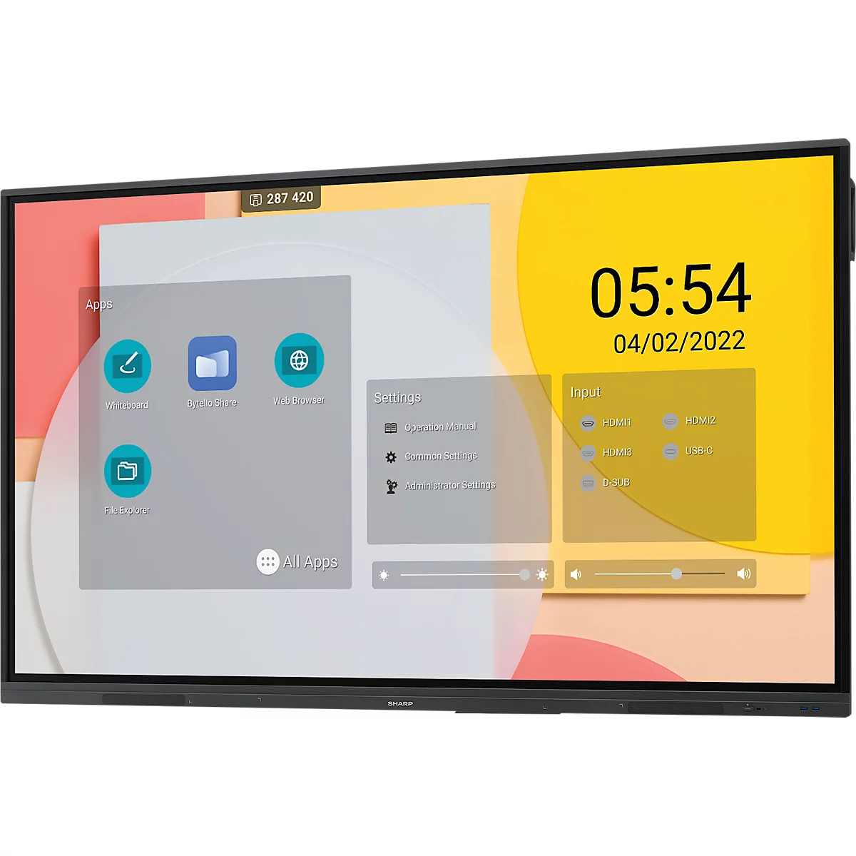 Business Monitor Sharp PN-L752B, Precision-Touch-Technologie, 75',3840 x 2160 px, HDMI/VGA/USB/LAN, 2 x 10 W, BYOD, integrierter Android-PC