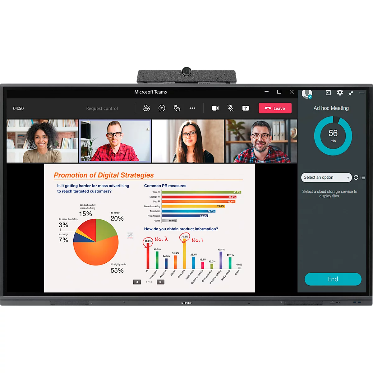 Business Monitor Sharp PN-L862B, Precision-Touch-Technologie, 86',3840 x 2160 px, HDMI/VGA/USB/LAN, 2 x 10 W, BYOD, integrierter Android-PC