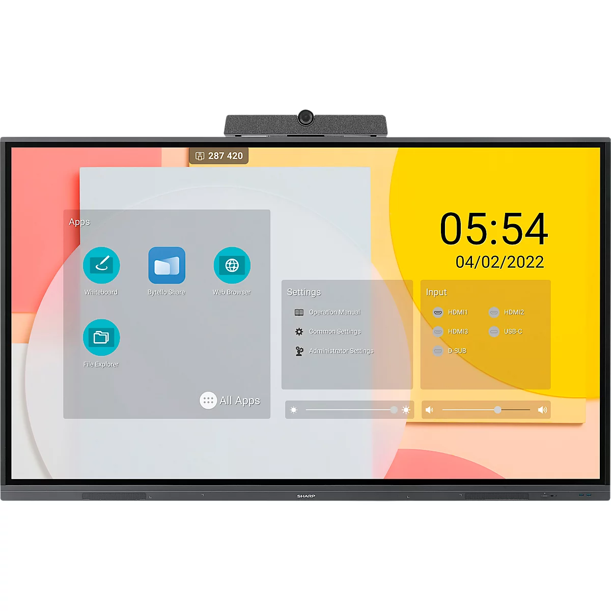 Business Monitor Sharp PN-L862B, Precision-Touch-Technologie, 86',3840 x 2160 px, HDMI/VGA/USB/LAN, 2 x 10 W, BYOD, integrierter Android-PC
