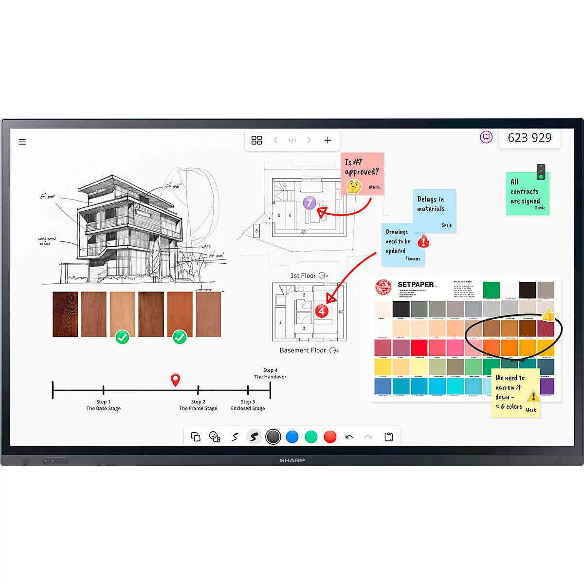 Business Monitor Sharp PN-LA862, InGlass™-Touch-Technologie, 86',3840 x 2160 px, IPS Panel, HDMI/DisplayPort/USB/LAN, 2 x 10 W, Intel™ SDM-Slot