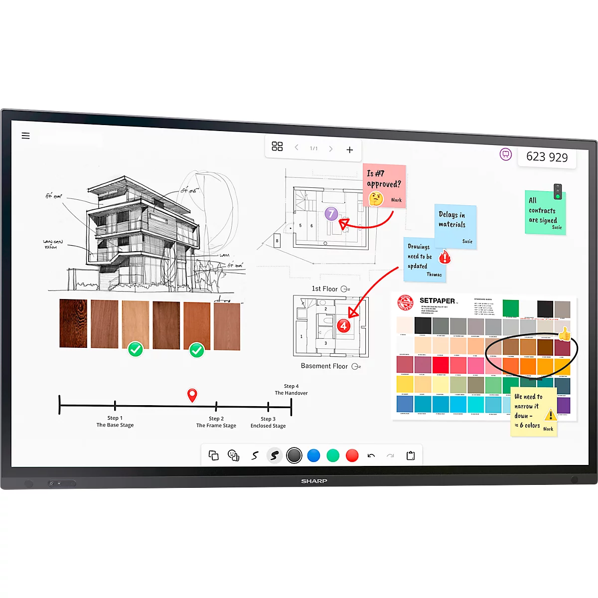 Business Monitor Sharp PN-LA862, InGlass™-Touch-Technologie, 86',3840 x 2160 px, IPS Panel, HDMI/DisplayPort/USB/LAN, 2 x 10 W, Intel™ SDM-Slot