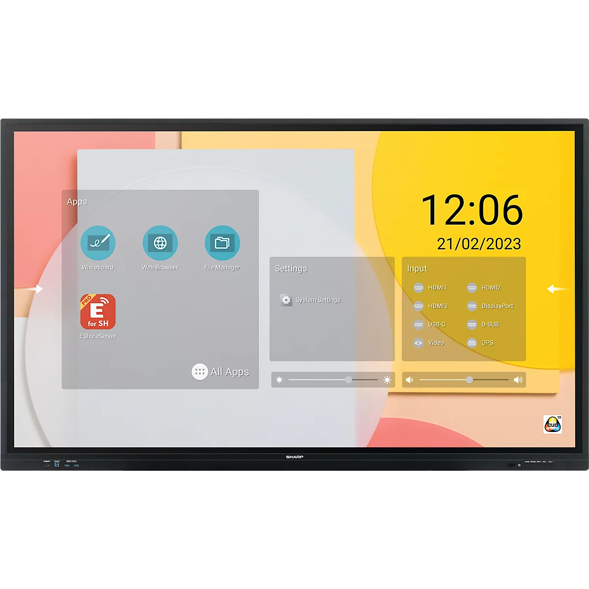 Business Monitor Sharp PN-LC752, Infrarot-Touch-Technologie, 75', 3840 x 2160 px, IPS Panel, HDMI/DisplayPort/USB/LAN, 2 x 15 W, BYOD, Eshare-Funktion