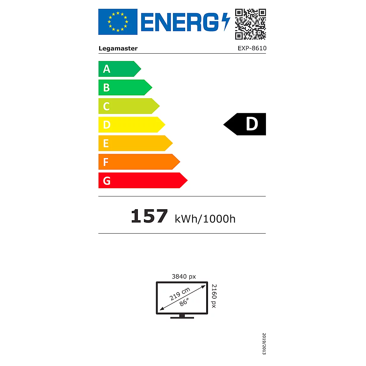 Businessmonitor Legamaster EXPLORE2 EXP-8610 EU, 86', ohne Betriebssystem, 4K UHD 3840 x 2160 px, intuitive Touch-Funktion, HDMI/USB
