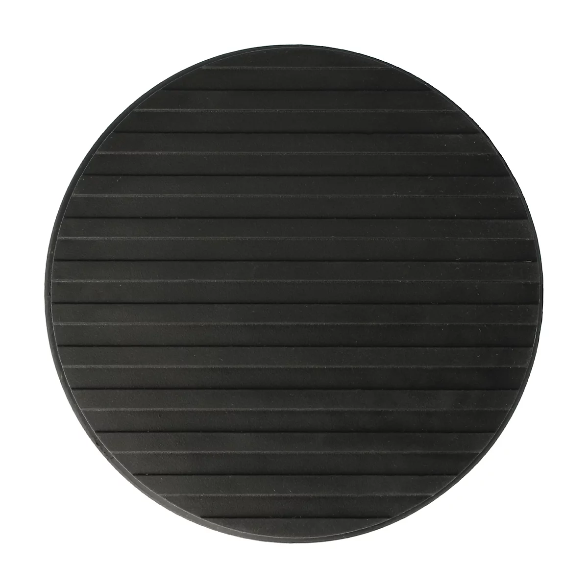 Sous-verre rond et noir avec une surface rainurée.