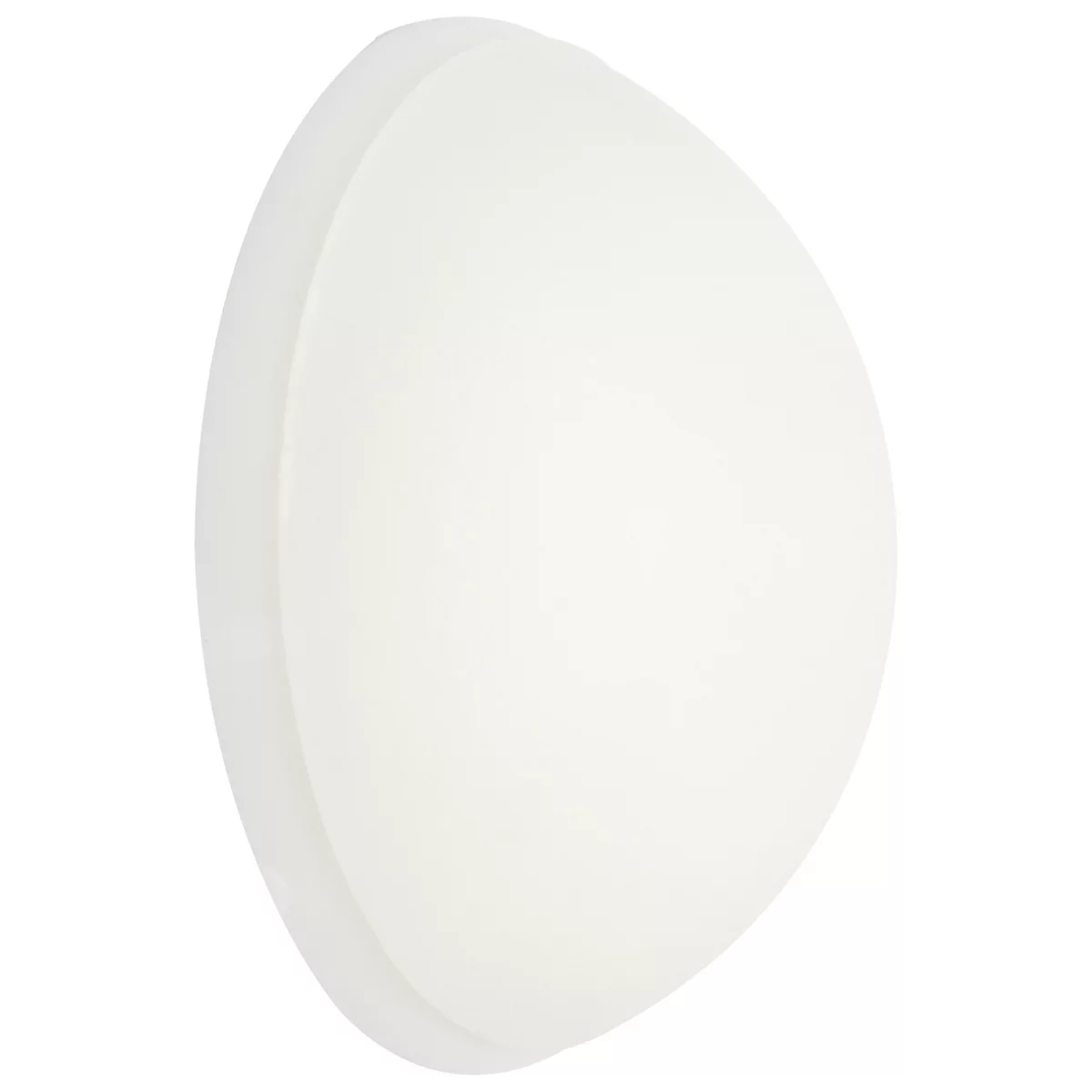 Lampe ovale et lumineuse, allant de gauche à droite. Le support mural est blanc et parallèle au bord.