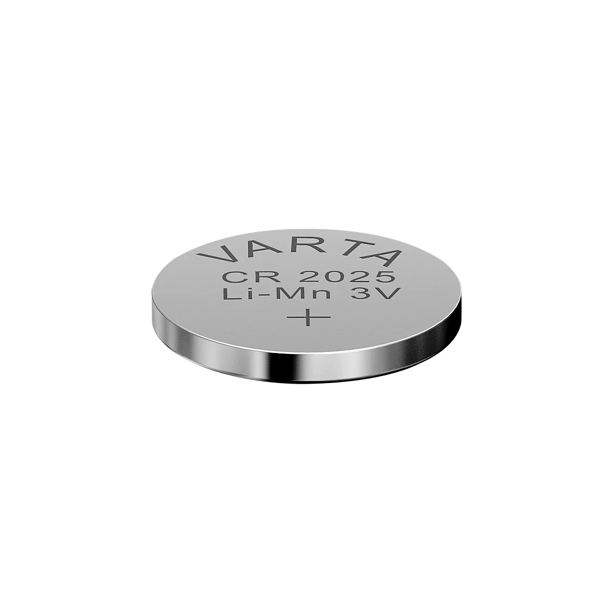 Silver button cell battery with VARTA logo and text CR 2025 Li-Mn 3V.