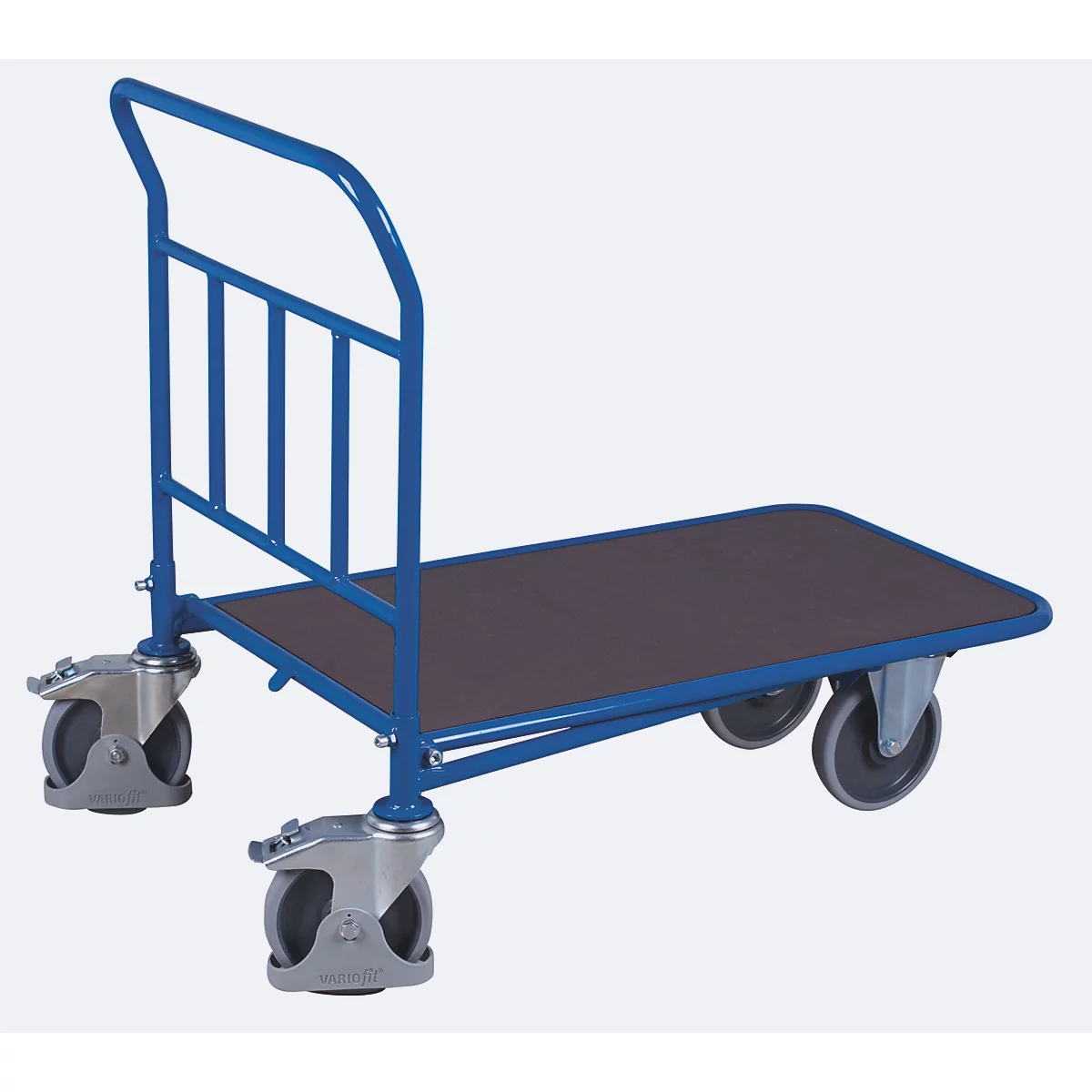 C+C-Wagen, staal/zeefdrukplaat, gentiaanblauw/donkerbruin, L 1030 x B 600 mm, met langsbeugels, TPE-wielen met vastzetrem, tot 500 kg